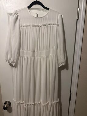 Dainty Jewells White Ruffle Detail Long Sleeve Maxi Dress for Girls